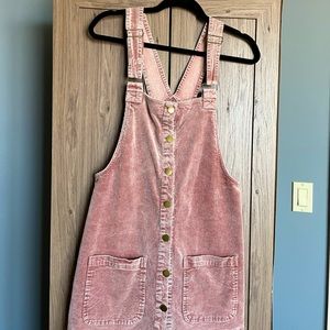 Pink corduroy overall dress. Size M